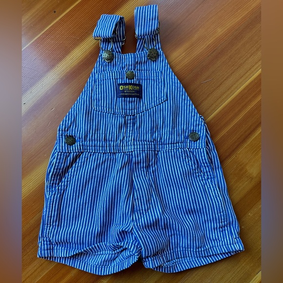 OshKosh B'gosh Other - Vtg Oshkosh Bgosh Shortalls Unisex Children's Sz 2T Blue Engineer Stripe 90s